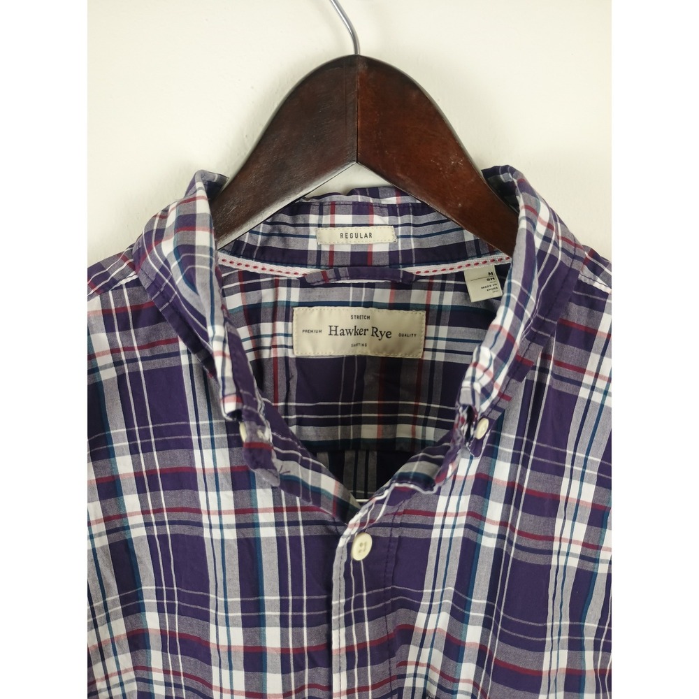 Hawker Rye Button Down Shirt Mens Medium Plum Purple Plaid Preppy Stretch